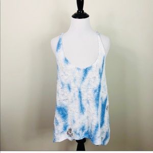Wildfox Sweater Knit Tank Top Destroyed Blue 761